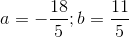 a=-\frac{18}{5}; b=\frac{11}5{}