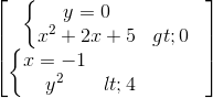 \begin{bmatrix} \left\{\begin{matrix} y=0\\x^{2}+2x+5>0 \end{matrix}\right.\\ \left\{\begin{matrix} x=-1\\y^{2}<4 &&&& \end{matrix}\right. \end{bmatrix}