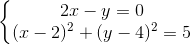 \left\{\begin{matrix} 2x-y=0\\(x-2)^{2}+(y-4)^{2}=5 \end{matrix}\right.