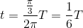 t=\frac{\frac{\pi }{3}}{2\pi }T =\frac{1}{6}T