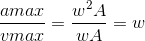 \frac{a max}{v max}=\frac{w^{2}A}{wA}=w