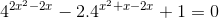 4^{2x^{2}-2x}-2.4^{x^{2}+x-2x}+1=0