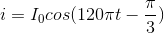 i= I_{0}cos(120\pi t-\frac{\pi }{3})