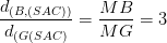 \dpi{100} \frac{d_{(B,(SAC))}}{d_{(G(SAC)}}= \frac{MB}{MG}=3