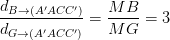 \dpi{100} \frac{d_{B\rightarrow (A'ACC')}}{d_{G\rightarrow (A'ACC')}}=\frac{MB}{MG}= 3