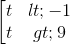 \left [ \begin{matrix} t <-1 & \\ t>9 & \end{matrix}