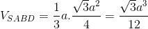 V_{SABD}=\frac{1}{3}a.\frac{\sqrt{3}a^{2}}{4}=\frac{\sqrt{3}a^{3}}{12}