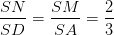 \dpi{100} \frac{SN}{SD}=\frac{SM}{SA}=\frac{2}{3}