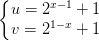 \dpi{100} \left\{\begin{matrix} u = 2^{x-1}+1 & \\ v = 2^{1-x}+1& \end{matrix}\right.