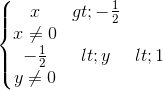 \left\{\begin{matrix} x>-\frac{1}{2} & & & \\ x\neq 0 & & & \\ -\frac{1}{2}<y<1 & & & \\ y\neq 0 & & & \end{matrix}\right.