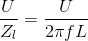 \frac{U}{Z_{l}}=\frac{U}{2\pi fL}