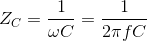 Z_{C}=\frac{1}{\omega C}=\frac{1}{2\pi fC}