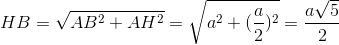 HB=\sqrt{AB^{2}+AH^{2}}=\sqrt{a^{2}+(\frac{a}{2})^{2}}=\frac{a\sqrt{5}}{2}