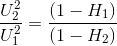 \frac{U_{2}^{2}}{U_{1}^{2}}=\frac{(1-H_{1})}{(1-H_{2})}