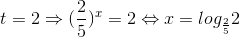 t=2\Rightarrow (\frac{2}{5})^{x}=2\Leftrightarrow x=log_{\frac{2}{5}}2