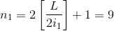 n_{1}=2\left [ \frac{L}{2i_{1}} \right ]+1=9