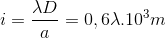 i=\frac{\lambda D}{a}=0,6\lambda .10^{3}m