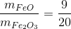 \frac{m_{FeO}}{m_{Fe_{2}O_{3}}}=\frac{9}{20}