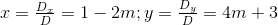 \begin{matrix} x=\frac{D_{x}}{D}=1-2m; & y=\frac{D_{y}}{D}=4m+3 \end{matrix}