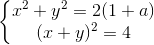 left{ egin{matrix} x^{2}+y^{2}=2(1+a)\(x+y)^{2}=4 end{matrix}
ight.