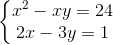 left{ egin{matrix} x^{2}-xy=24 \2x-3y=1 end{matrix}
ight.