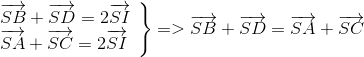 left.  egin{array}{l} overrightarrow {SB} + overrightarrow {SD} = 2overrightarrow {SI} \ overrightarrow {SA} + overrightarrow {SC} = 2overrightarrow {SI} end{array} 
ight} = > overrightarrow {SB} + overrightarrow {SD} = overrightarrow {SA} + overrightarrow {SC}